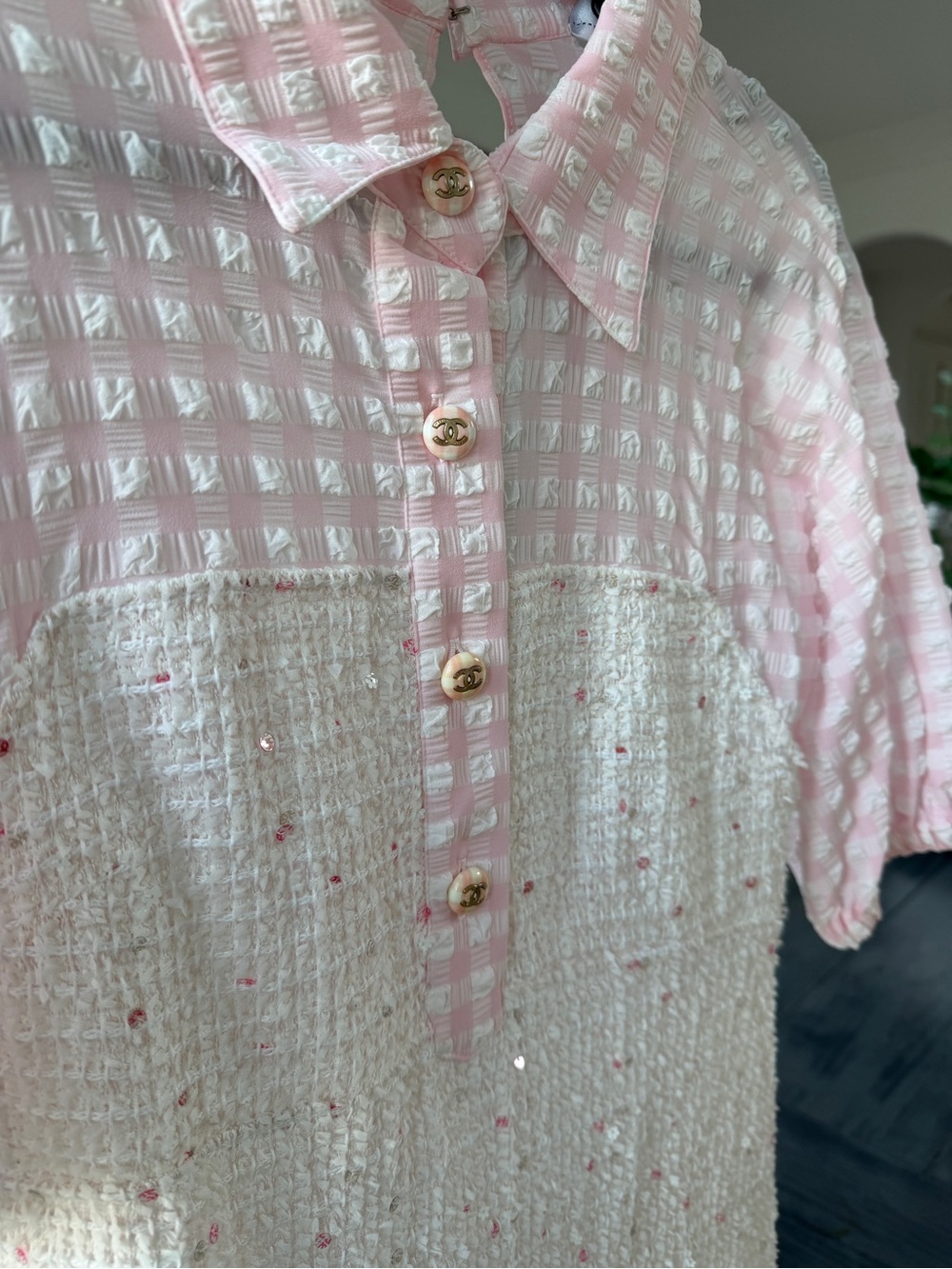 CHANEL Pink Seersucker & Tweed Mini Dress
Size FR 36 / US 4 - Picture 7 of 12